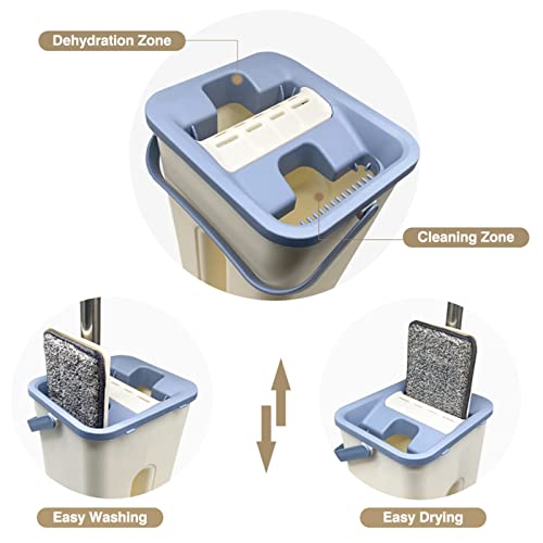 ZURBAQD Mopp/Flacher Bodenwischer, Bodenwischer und Eimer-Set, flaches Wischmopp-Eimersystem mit 4 wiederverwendbaren Mikrofaser-Pads, Hartholz-Bodenwischer für zu Hause mit Wringer, Edelstahlgriff, – Bild 3