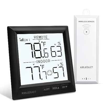 KIDLEDUCT Indoor Outdoor Thermometer Wireless Battery Powered, High Precision Inside Outside Humidity Temperature with Alert, 10S Backlight Weather Thermometers with 1 Sensor, 330ft Wireless, Black