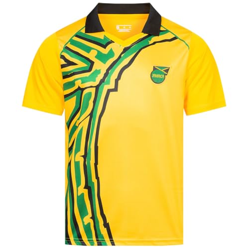 JELEX Retro History Men's Jersey with Embroidered Logo and Short Sleeves, Nostalgia Design for Football Fans Ideal for Collectors, Jamaica, L