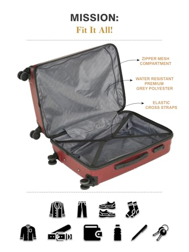 Image of Teakwood Set of 2 8 Wheels Trolley Bag, Hard Cabin with Zipper Closure, Adjustable Push Button & Cross Side Strap, Number Lock System 360 Degree (Set of 2, Maroon)