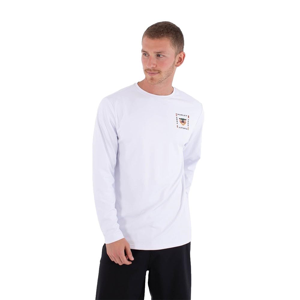 Hurley Mens Long-Sleeved Surf Lycra Bolud T-Shirt, White, M EU