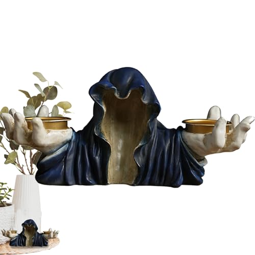 Portavelas de tealight aterrador - Lámpara de tealight de Halloween de resina de terror, acento de mesa con temática de Ghoul | Decoración de estilo farol espiritual aterrador, centro de mesa en la