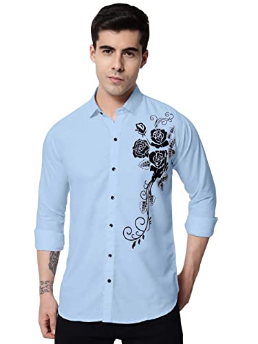 Image of Zombom Men's Regular Fit Cotton Blend Printed Spread Collar Full Sleeve Casual Shirt