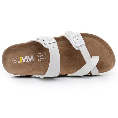 Image of WTW Cork Footbed Womens Sandals Genuine Leather Insole Slides Sandals for Women Adjustable Buckle Summer Sandals Outdoor Walking