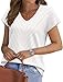 WIHOLL Summer Tops for Women 2026 Trendy Casual V Neck T Shirts Short Sleeve Sweater Lightweight Spring Fashion Clothing Business Work Teacher Travel Beach Vacation Outfits for Women White XL
