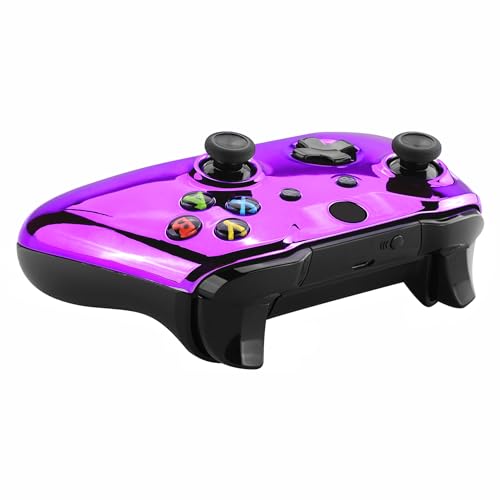 Image of eXtremeRate Chrome Purple Edition Front Housing Shell for Xbox One Wireless Controller Model 1708, Replacement Custom Faceplate Cover for Xbox One S & X Controller