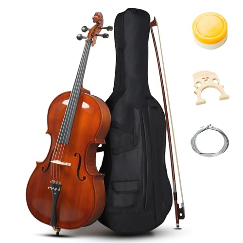 Doredo Full Size Cello 4/4 for Adults, Beginners, Acoustic 4/4 Cello Set with Portable Bag, Bow, Rosin, Natural
