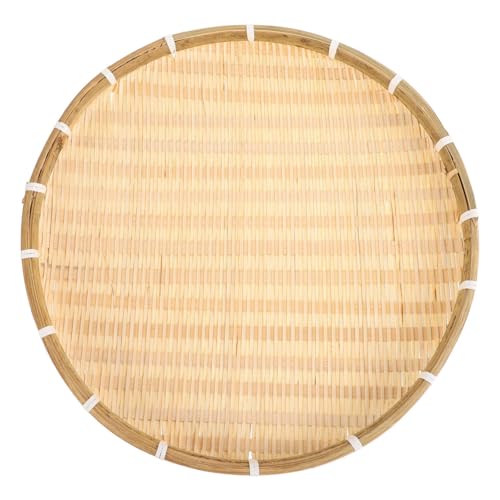 Zerodeko Bandeja tejida de bambú hecha a mano, cesta redonda plana de mimbre organizadores, sin agujero, tamiz de bambú, bandeja decorativa para servir para casa de campo