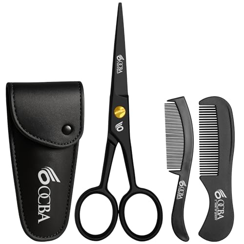 OCBA Beard Scissor Professional Moustache Scissors Ear and Nose Hair Trimming Scissors Stainless Steel Safety Use for Eyebrows (Black)