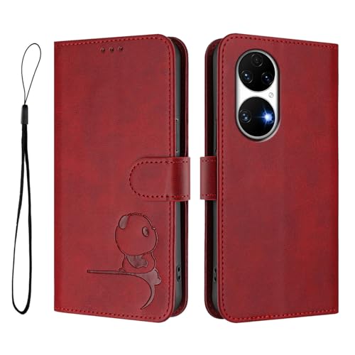 YYKEXING Compatible con Huawei P50 4G, Funda compatible con Huawei P50 4G Wallet Card Slot Movie Viewing Stand Case Cover Red