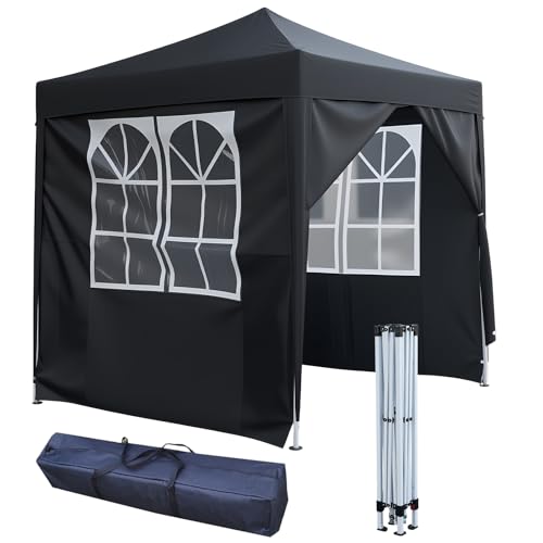 Image of 2x2m Pop Up Gazebo with 4 Removable Sidewalls, Portable Outdoor Party Tent with Carry Bag, All Weather Canopy for Camping, Markets, Garden Events (Black)
