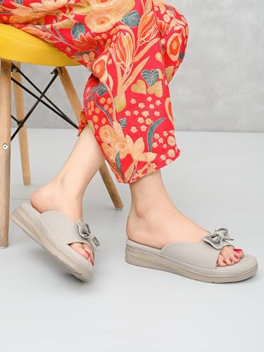 Image of XE Looks Bow Embellished Design | Quilted Cushioned Footbed | Stylish & Trendy Slip On Platform Slippers For Girl & Women