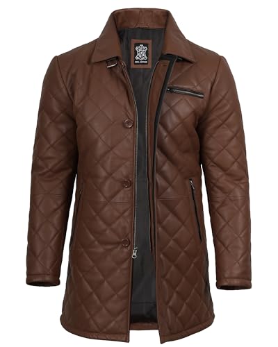 Image of Decrum Car Coat Style Mens Leather Jacket - Real Lambskin Long Leather Jackets for Men
