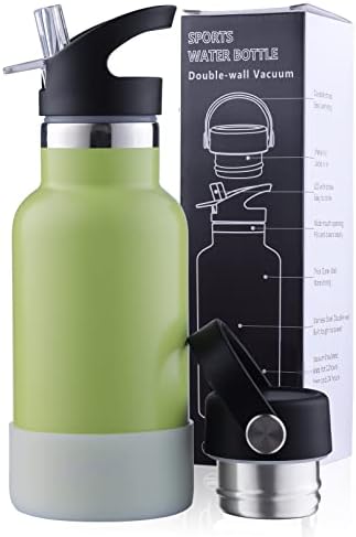 Sivaphe Kids Water Bottle Stainless Steel with Straw, 350ml Vacuum Insulated Drink Flasks with Two Types of Lids for Boys and Girls, Leak-Proof for Sports and School, Outer Space