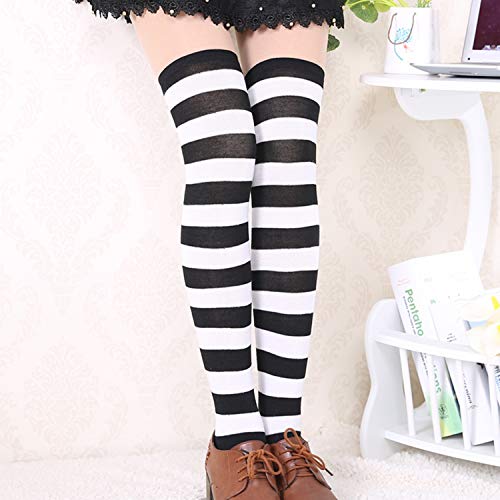 Image of DRESHOW 6 Pairs High Thigh Socks Striped Over Knee Thin Tights Long Stocking for Women Leg Warmer