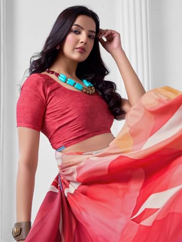 Image of SIRIL Women's Printed Crepe Silk Saree with Unstitched Blouse Piece