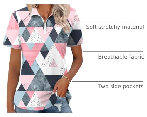 Image of LOMON Womens Golf Polo Shirts Summer Short Sleeve 1 /4 Zip Tops Moisture Wicking Casual Tennis Activewear with Pockets