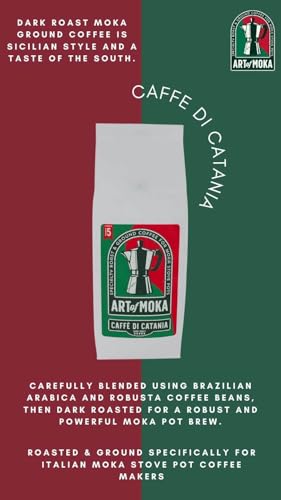 Art Of Moka Strong Moka Ground Coffee 227g - Dark Roast - For Italian Moka Stovetop Pot Coffee Makers Caffe di Catania Espresso - Strength 5