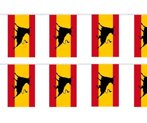 Durabol Bandera de España Nacional Española en Satén y Poliéster,Múltiples Tamaños Guirnalda y Rollos (4.5M Guirnalda toro 7 bandera, 20 x...