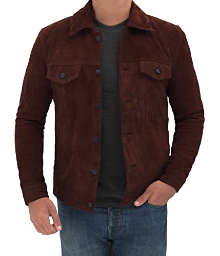 Image of fjackets Real Lambskin Vintage Trucker Leather Jacket Men - Shirt Collar Style Leather Jackets For Mens