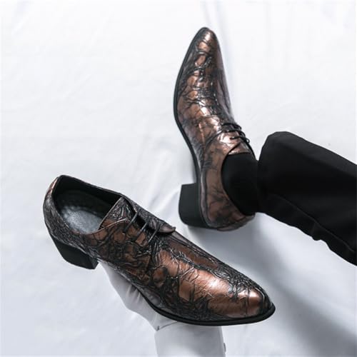 Men's Crocodile Print Leather Lace Up Dress Oxfords Shoes with Chunky Block Heels Comfortable Slip On Lightweight Round Toe for Business Formal Wedding Party Office Banquet Prom Daily4