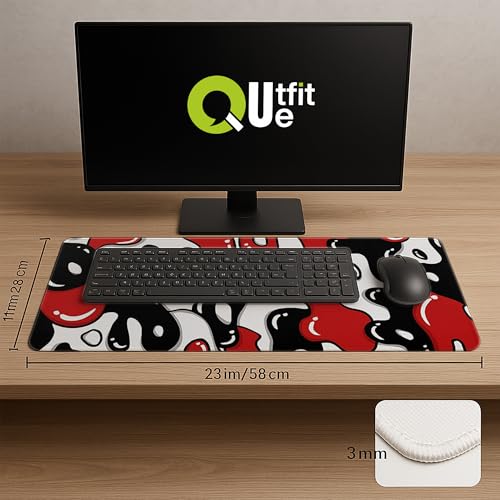 Image of Printed Gaming Mousepad - Premium Stitched Edges, Smooth Surface,Size 11x23 inches, Non-Slip Rubber Base - Ideal for Office & Gaming Setup (Cool Geometric Japanese)