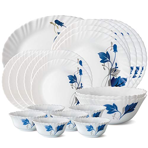 Image of Larah by Borosil Fluted Series Ageria Opalware Dinner Set | 21 Piece for Family of 6 | Microwave & Dishwasher Safe | Bone-Ash Free | Crockery Set for Dining & Gifting | Plates & Bowls | White