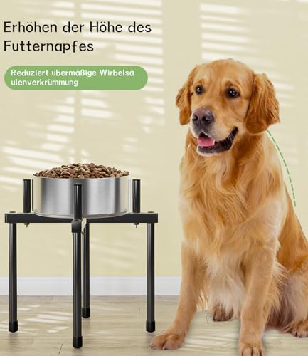 EKNITEY Erhöhter Hundenapf Ständer schwarz - Verstellbarer Metall Fressnapf Ständer, Antirutsch & Höhenverstellbar Hundenapf Ständer für Große & Mittelgroße Hunde, Schale Nicht enthalten