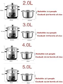 Rice Cooker-steamer (2/3/4/5L) 304 Stainless Steel Rice Cooker, with Spatula and Measuring Cup, for 1-7 People (Size : 5L)