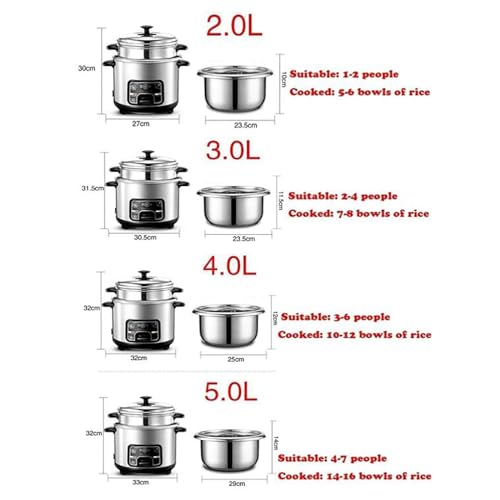Rice Cooker-steamer (2/3/4/5L) 304 Stainless Steel Rice Cooker, with Spatula and Measuring Cup, for 1-7 People (Size : 3L)