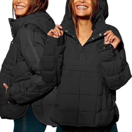 Women's Oversized Hooded Puffer Jacket Quilted Lightweight Winter Warm Pullover Padded Hoodies Coat