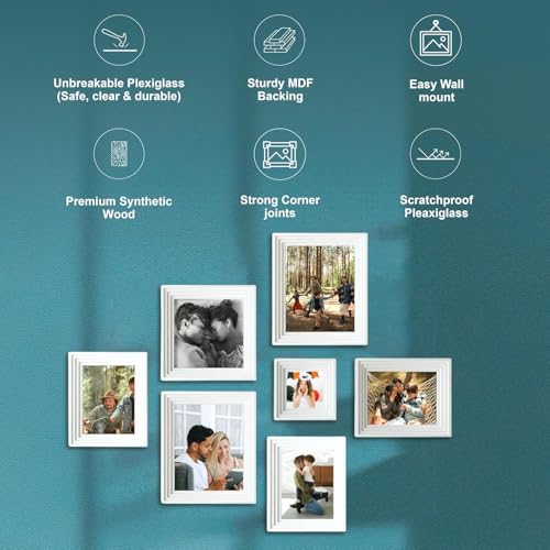 Image of Art Street Set of 7 Adore Premium 3D Photo Frame for Living Room, Home Decoration & Office Decor, Wall Picture Frame (White, 8x10, 8x6, 8x8 and 5x5 Inch)