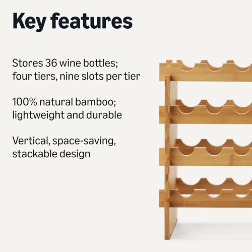 Amazon Basics Stackable Bamboo Wine Rack, 36 Bottle Capacity, Easy to Assemble - image 2