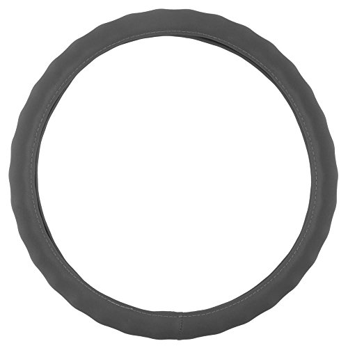 Image of BDK Genuine Leather Car Steering Wheel Cover 15 inch-16 inch (Large /Gray)