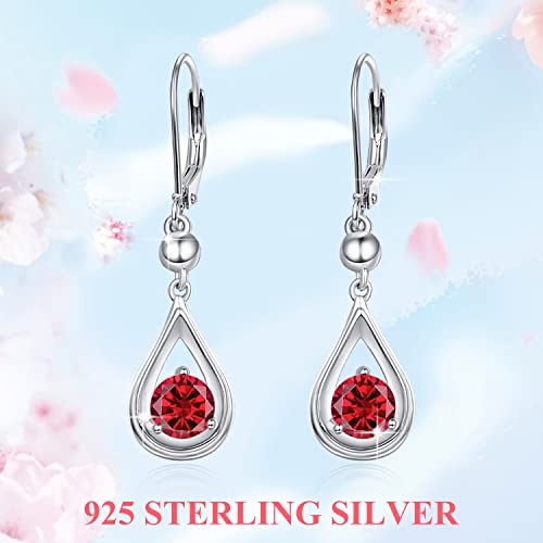 Dangle Drop Birthstone Earrings 925 Sterling Silver Leverback Earrings 14K White Gold Birthday Anniversary Fine Jewelry For Women Girls(January) #TOP2