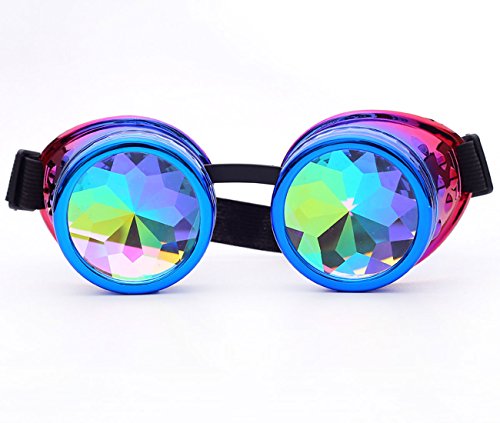 Focussexy Óculos de rave Steampunk caleidoscópio com lentes de vidro cristal, Blue Purple, One Size