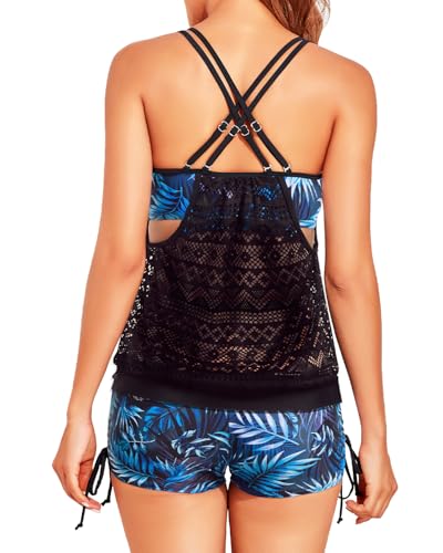 Image of Holipick Womens 2 Piece Tankini Swimsuit Blouson Tummy Control Bathing Suit | Double Up Design, Removable Pad, High Waisted Boy Shorts