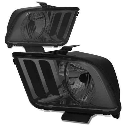 Auto Dynasty Headlights Assembly Compatible with 2005-2009 Ford Mustang Pony 5th Gen, Driver and Passenger Side Halogen Headlamps Replacement, Smoked Lens Clear Corner