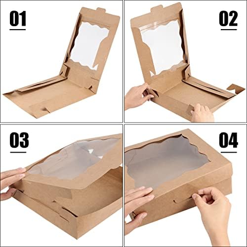 KOHAND 20 PCS 10 x 10 x 2.5 Inch Brown Bakery Boxes with Clear Widow, Kraft Paper Mini Cake Boxes, Hard Bakery Box for Display Cookie, Donut, Pie, Muffin, Pastry