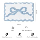 TW1TGOFT Bath Mat - 40x60cm Non-Slip Bath Mats Imitation Cashmere Washable Bathmat Absorbent Anti Slip Microfiber Bath Mat Small Bow Rug for Study/Kitchen/Bathroom/Entrance/Balcony (Blue Bow) - Image 2