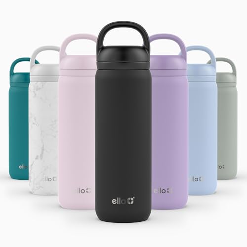 Image of Ello Cooper Twist 22oz Stainless Steel Water Bottle with Chug Lid | Leak Proof Double Walled and Vacuum Insulated | Fits Car Cupholder | Built in Carry Loop | Dishwasher Safe | Black