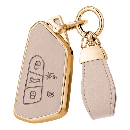 WCHJUD Soft Upper Leather Key Fob Cover Case for Volkswagen VW ID4 ID3 MK8 Golf GTI Skoda Octavia tiguan Atlas 2024 2025 2026