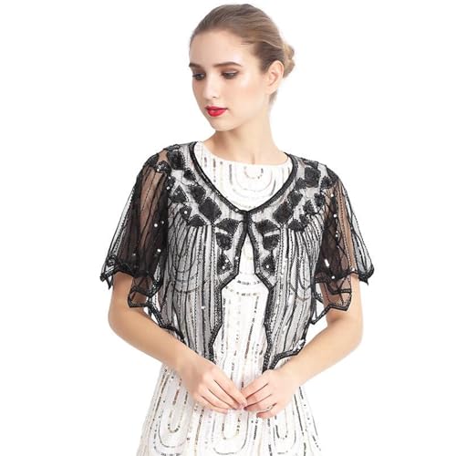 Women Vintage 1920s Flapper Shawl Wraps Sequin Beaded Mesh Short Cape Gatsby Cover Up Evening Party Bridal Cloak3