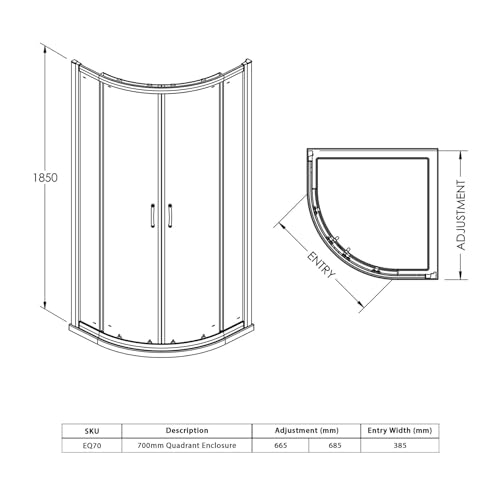 700 x 700 mm Quadrant Shower Enclosure with Tray Double Sliding Cubicle Door 6mm Safety Tempered Glass