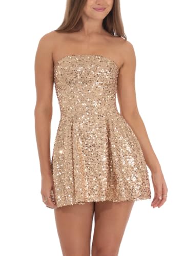 Short Sequin Homecoming Dress for Teen Sparkly Strapless Fitted Flare Dress Bridesmaid Formal Cocktail Party Gowns