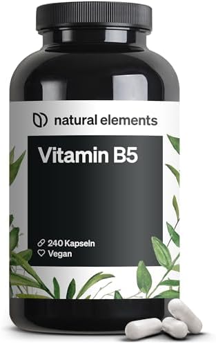 natural elements Vitamin B5 – 240 Kapseln - hochdosierte 500 mg Pantothensäure – vegan – in Deutschland produziert & laborgeprüft