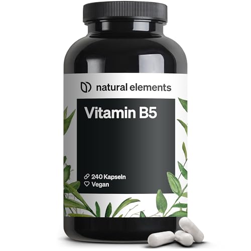 natural elements Vitamin B5 240 Kapseln - hochdosierte 500 mg Pantothensäure vegan in Deutschland produziert & laborgeprüft