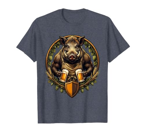 Wild Boar Bartender Beer Lover Graphic Tee T-Shirt, Men, Heather Blue, Large