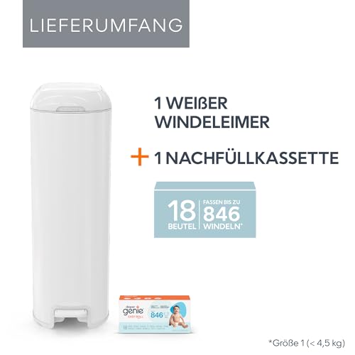 Diaper Genie Platinum Edelstahl Windeleimer mit Fußpedal, neuartiges System mit abreißbaren Beuteln