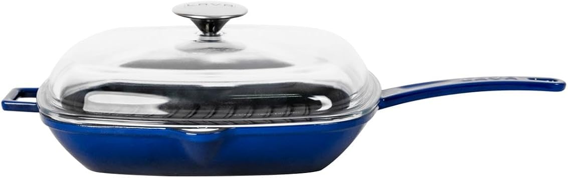 Lava cookware LV P GT 2626 K3  zgara tava, Integral metal ve cam kapak,  l ler 26 x 26 cm, d kme demir, mavi